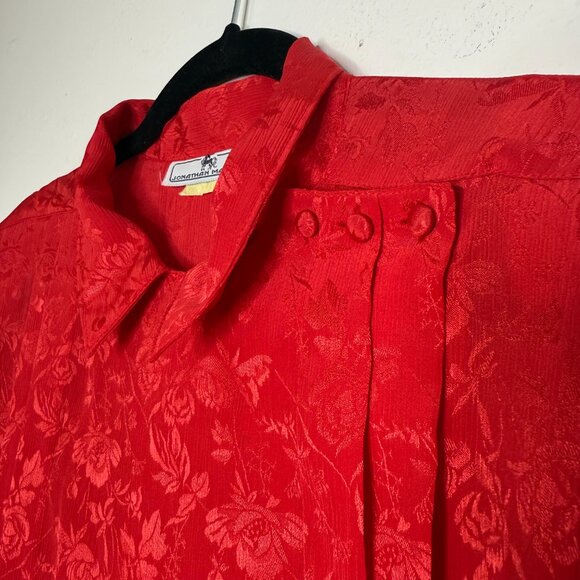 Jonathan Martin | Red Long Sleeve Mock Collar Jacquard Blouse - S - Picture 5 of 13